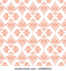 Vector illustration. Cutout paper lace texture, vector tulle background, swirly seamless pattern in orange colors.