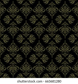 Vector illustration. Cutout paper lace texture, vector tulle background, swirly seamless pattern in green colors.