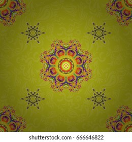 Vector illustration. Cutout paper lace texture, vector tulle background, swirly seamless pattern in orange, yellow and green colors.