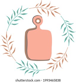 vector illustration cutting board decorated with leaf branches wreath