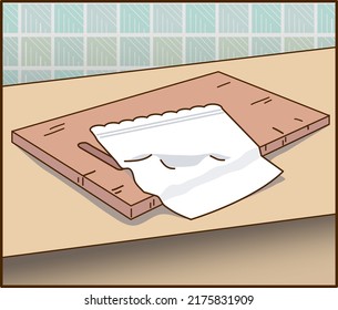 [Vector] Illustration of a cutting board and a dishcloth with background