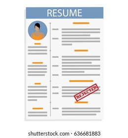 Vector illustration CV Curriculum Vitae, resume template design with red stamp rejected.