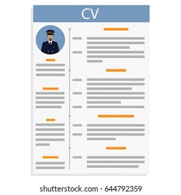 Vector illustration CV or resume design template with man photo. Curriculum Vitae icon.