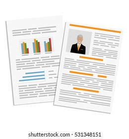 Vector illustration cv or resume, report design template with senior man photo. Curriculum vitae icon.