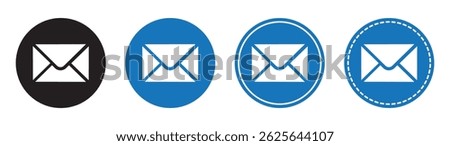 A vector illustration of a cyan blue and black circular button featuring a white envelope symbol in the center, representing email, messaging, or communication.