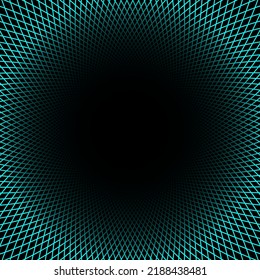 Vector illustration of cyan color spirograph with a big black hole. Abstract hallow spirographs clipart.