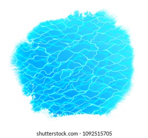 Vector illustration of cyan sea ripple background in watercolor stain with paint smudges.
