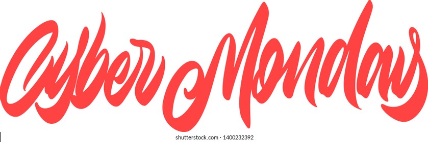 Vector illustration of Cyber Monday text for card/ banner. Handwritten calligraphy Cyber monday tag/ badge template. Lettering typography illustration
