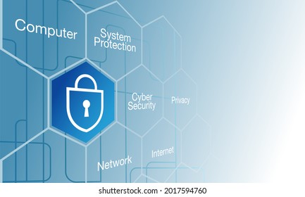 Ilustración vectorial de la ciberseguridad. Fondo de banner para tecnología de seguridad digital, red de internet y computación en nube.