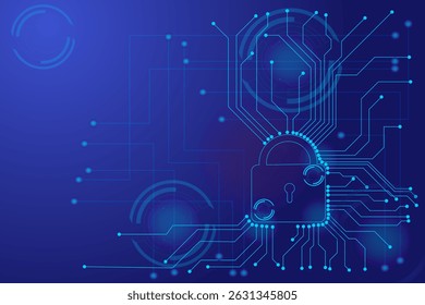 Vector illustration of Cyber security and privacy concepts to protect data. Digital padlock icon with circuit board. Lock icon and internet network security technology. Information and cyber security