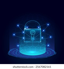 Vector Illustration cybersecurity blue background with padlock futuristic concept.