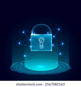 Vector Illustration cybersecurity blue background with padlock futuristic concept.