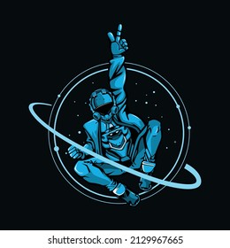 Ilustración vectorial de los caracteres ciborg saltando y apuntando hacia arriba