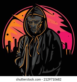 Ilustración vectorial del ciborg al estilo del ciberpunk