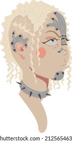 Vector illustration. Cyborg girl, robot, techno girl