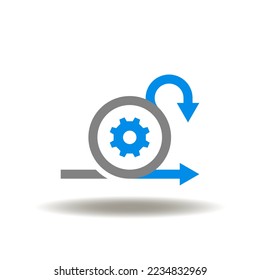 Vector illustration of cycle scheme and gear wheel. Icon of agile management project. Symbol of scrum process.