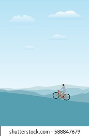 Vector illustration of cycler on the mountains