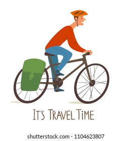 Vector illustration of a cycling man. Travel Iceland by bike. 