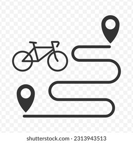 Vector illustration of cycling route icon in dark color and transparent background(png).