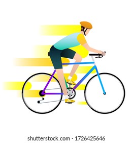 Ilustración vectorial del ciclista en acción en bicicleta de carreras. Concepto de deporte