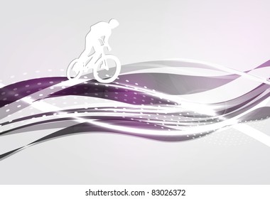 Vector illustration of cyclist on rainbow