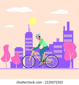 Vector illustration of a cyclist riding a bicycle in the city