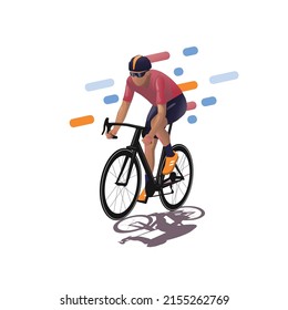 A vector illustration of a cyclist riding a mountain bike on a white background