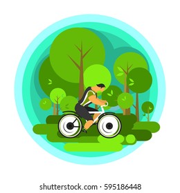Vector illustration of a cyclist traveling through scenic spots alone