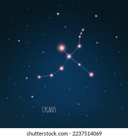 Vector illustration Cygnus constellation. dark blue sky, starry sky, outer space, starlight. 