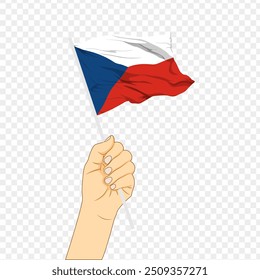 Vector illustration of Czech Republic flag in hand on transparent background
