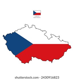 Vector illustration of Czech Republic map overlaid with the national flag, highlighting the country's geographic outline combined with its national colors.