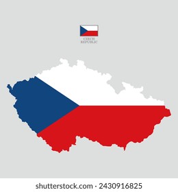 Vector illustration of Czech Republic map overlaid with the national flag, highlighting the country's geographic outline combined with its national colors.