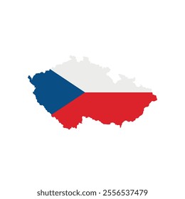 Vector illustration of Czech Republic map overlaid with the national flag, highlighting the country's geographic outline combined with its national colors.