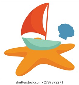Vector illustration with D shading style icon of kids fishing boat