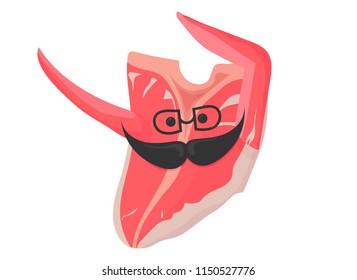 Vector illustration: dabbing t-bone beef raw steak isolated. Dancing Raw t-bone angus beef steak icon. Dabbing Meat emoji.