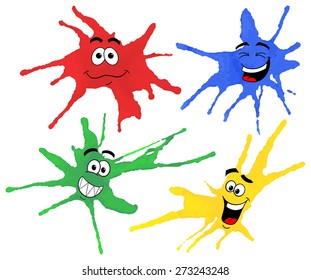 vector illustration of dabs of paint with emotional faces