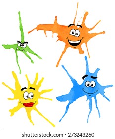 vector illustration of dabs of paint with emotional faces