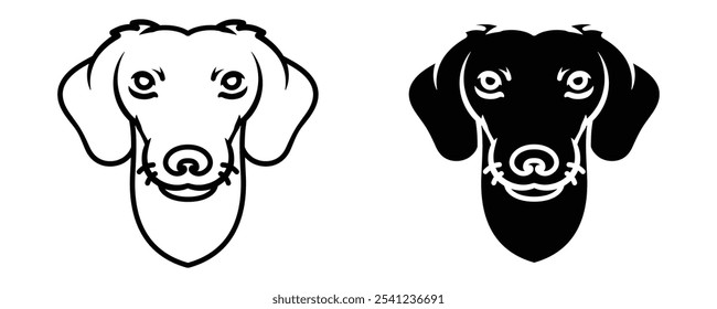 Vector illustration of a dachshund face, featuring line art and silhouette styles. Isolated and easy to use, perfect for your design projects.