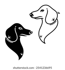 Vector illustration of a dachshund face, featuring line art and silhouette styles. Isolated and easy to use, perfect for your design projects.