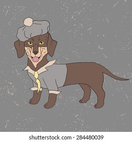 Vector illustration of dachshund  in suit 