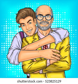 Vector illustration of a dad and his beloved son