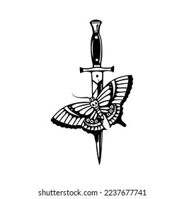 vector illustration of a dagger with a butterfly