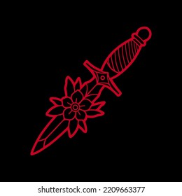 vector illustration of a dagger with flowers