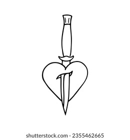 ilustración vectorial de una daga que atraviesa el corazón