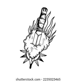 vector illustration of a dagger with smoke