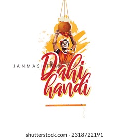 Vector Illustration of Dahi handi an event celebration scene on Janmashtami festival.