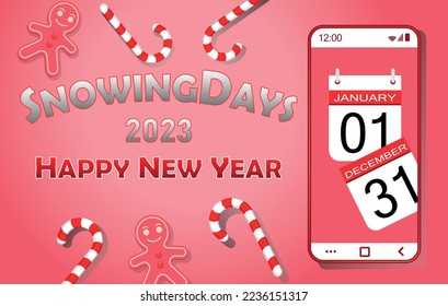 ilustración vectorial de un calendario diario con la fecha 31 de diciembre mostrando en un smartphone sobre un fondo con ornamentos de año nuevo - concepto de temporada de vacaciones