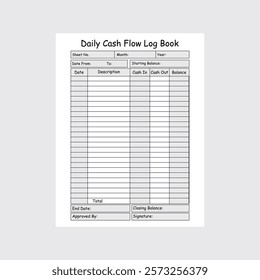 Vector illustration of daily cashflow log book