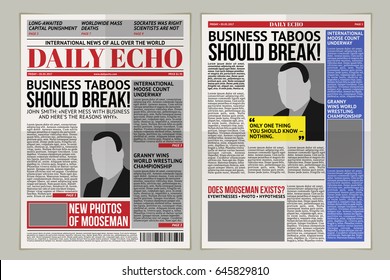 Vector illustration of a daily newspaper template, tabloid, layout posting reportage