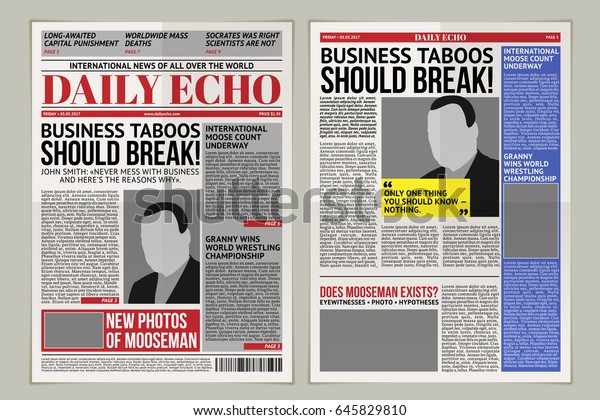 Vector Illustration Daily Newspaper Template Tabloid Stock ...